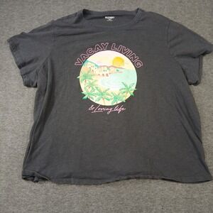 Old Navy Graphic T-Shirt Womens XXL Gray Vacay Living Tropical Cotton 861679-01